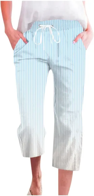 PTOLOCIF Cotton Linen Pants Women Drawstring Relaxed Fit Wide Leg Pants Cotton Linen Lounge Boho Trousers with Pockets