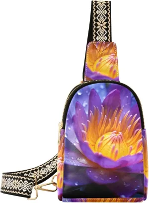 Purple Flowers Lotus Sling Bag for Women Fanny Packs for Women Small Leather Fanny Pack Crossbody Bags Fashion Waist Packs Chest Bag for Travel 21341469