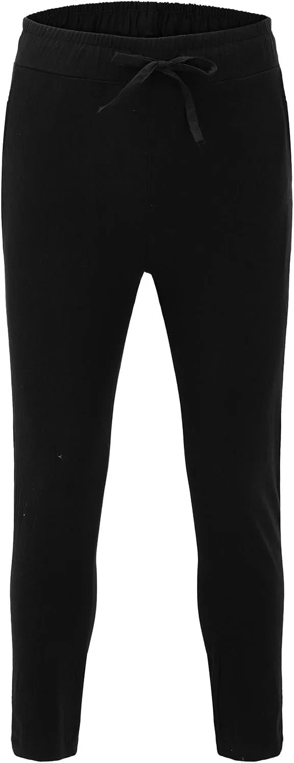 QWENTMTNTY Men's Elastic Waist Linen Pants Casual Relaxed Fit Loose Lightweight Pants Comfort Yoga Beach Drawstring Trousers