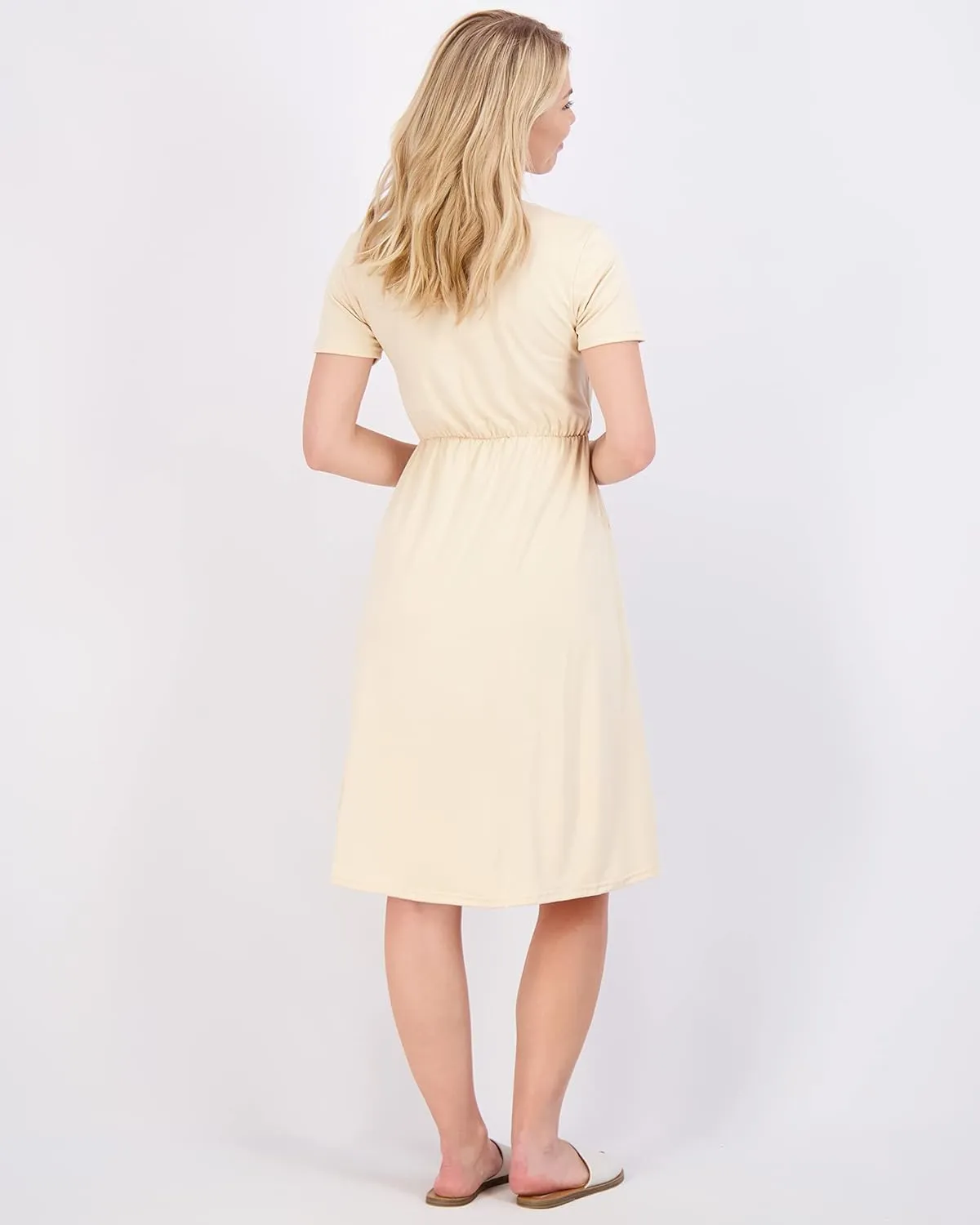 Real Essentials 3-Pack: Women's Midi Short Sleeve Soft T-Shirt Dress with Elastic Waist (Available in Plus Size)
