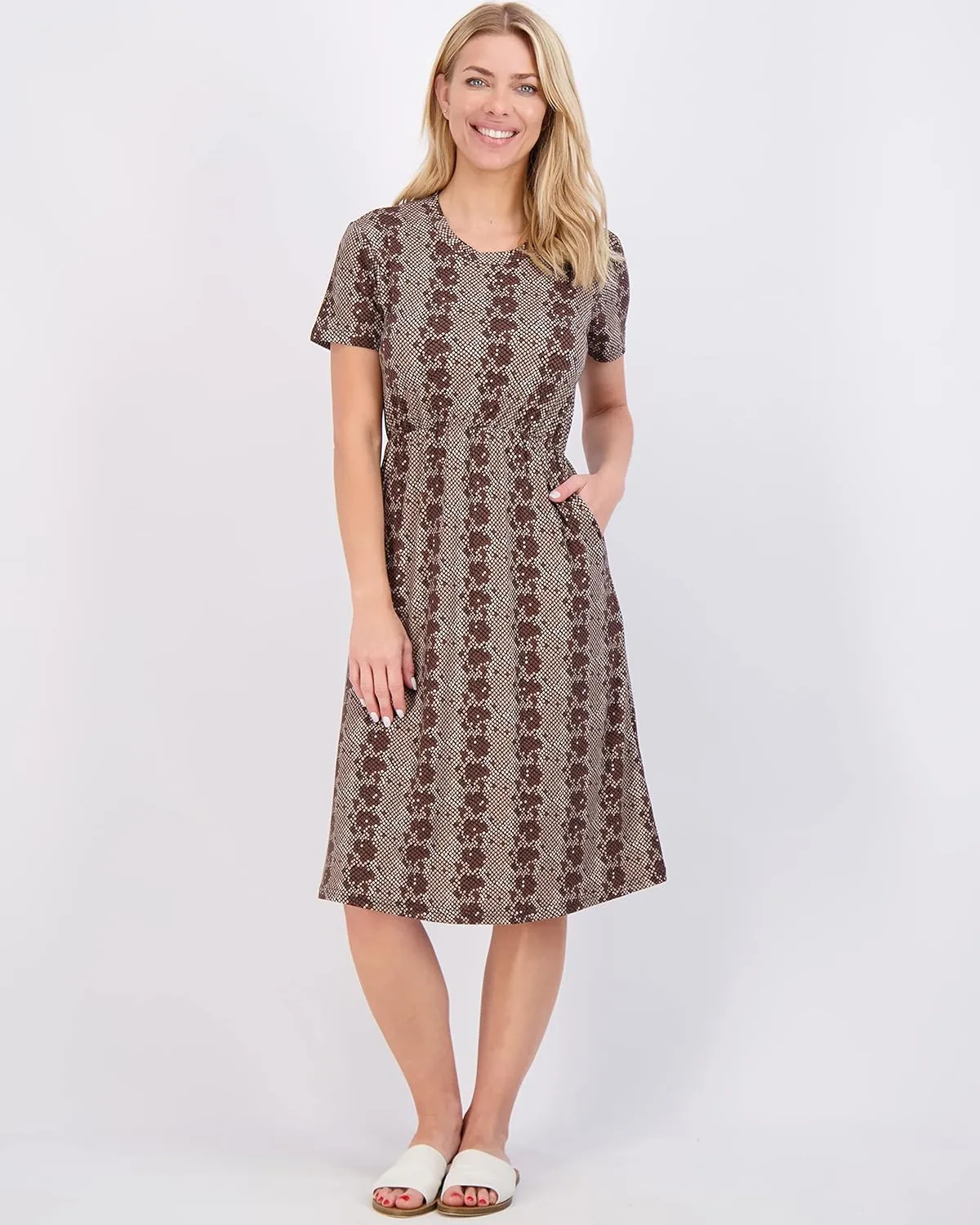 Real Essentials 3-Pack: Women's Midi Short Sleeve Soft T-Shirt Dress with Elastic Waist (Available in Plus Size)