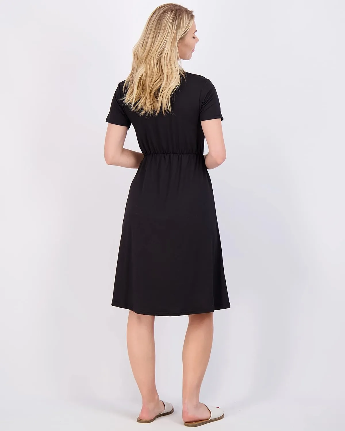 Real Essentials 3-Pack: Women's Midi Short Sleeve Soft T-Shirt Dress with Elastic Waist (Available in Plus Size)