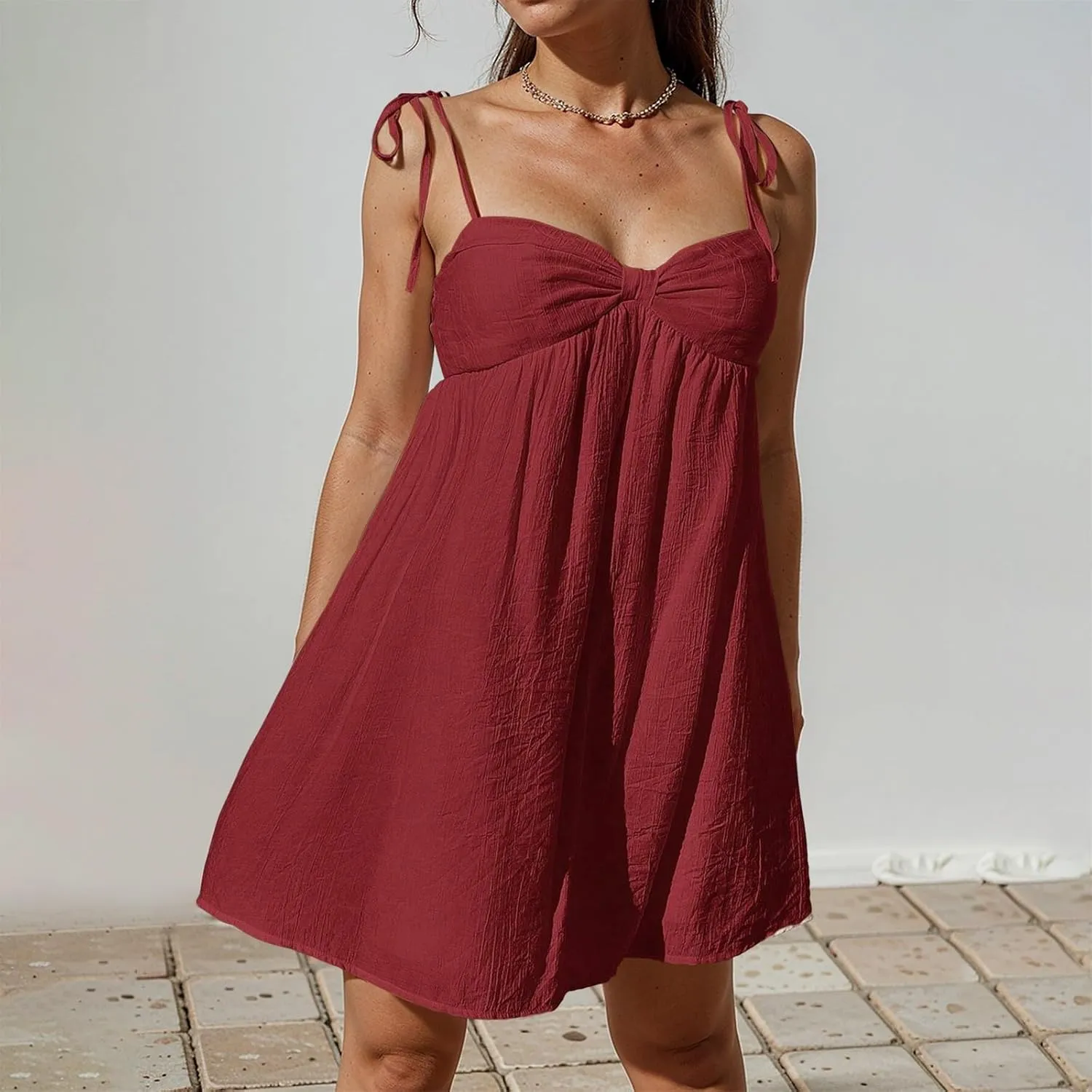 Resort Dresses for Women 2025 Vacation Beach Spaghetti Strap Mini Sundress Summer Cute A Line Ruffle Babydoll Dress