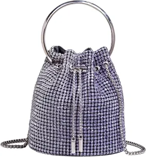 Rhinestone Evening Handbag Drawstring Shoulder Bling Purse Diamond Clutch Purse Party Wedding Prom Shopping Purple