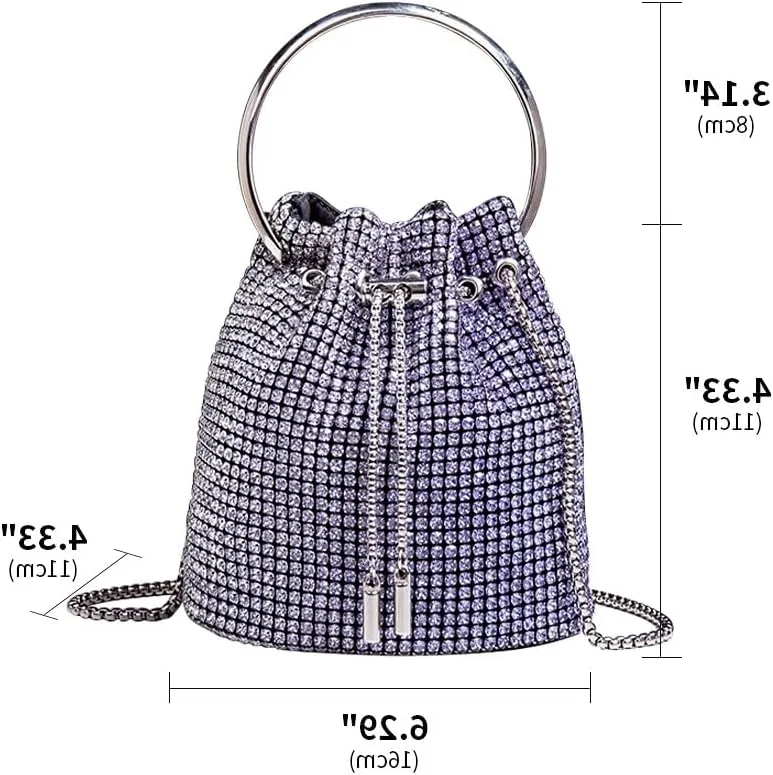 Rhinestone Evening Handbag Drawstring Shoulder Bling Purse Diamond Clutch Purse Party Wedding Prom Shopping Purple