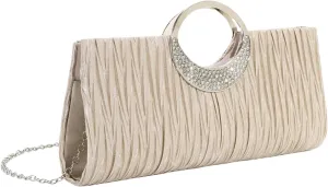 Rhinestones Satins Pleated Evening Clutches Bag With Detachable Chain Strap Women Bridal Elegant Wedding Handbag Purse