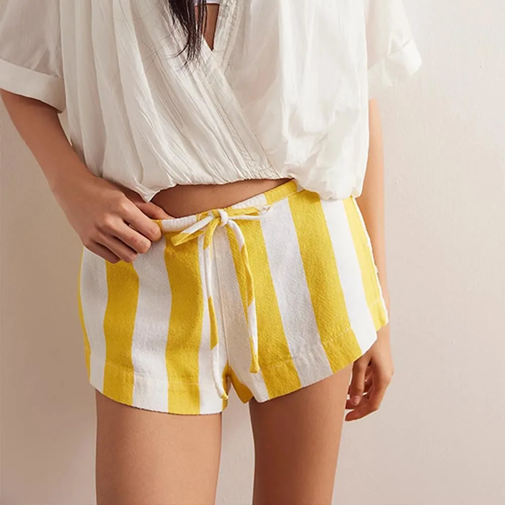 RICHTRUE Striped Boxer Shorts Women Poplin Linen Y2k Shorts Pj Casual Summer Shorts Bottom Pajama Shorts Trendy 2024