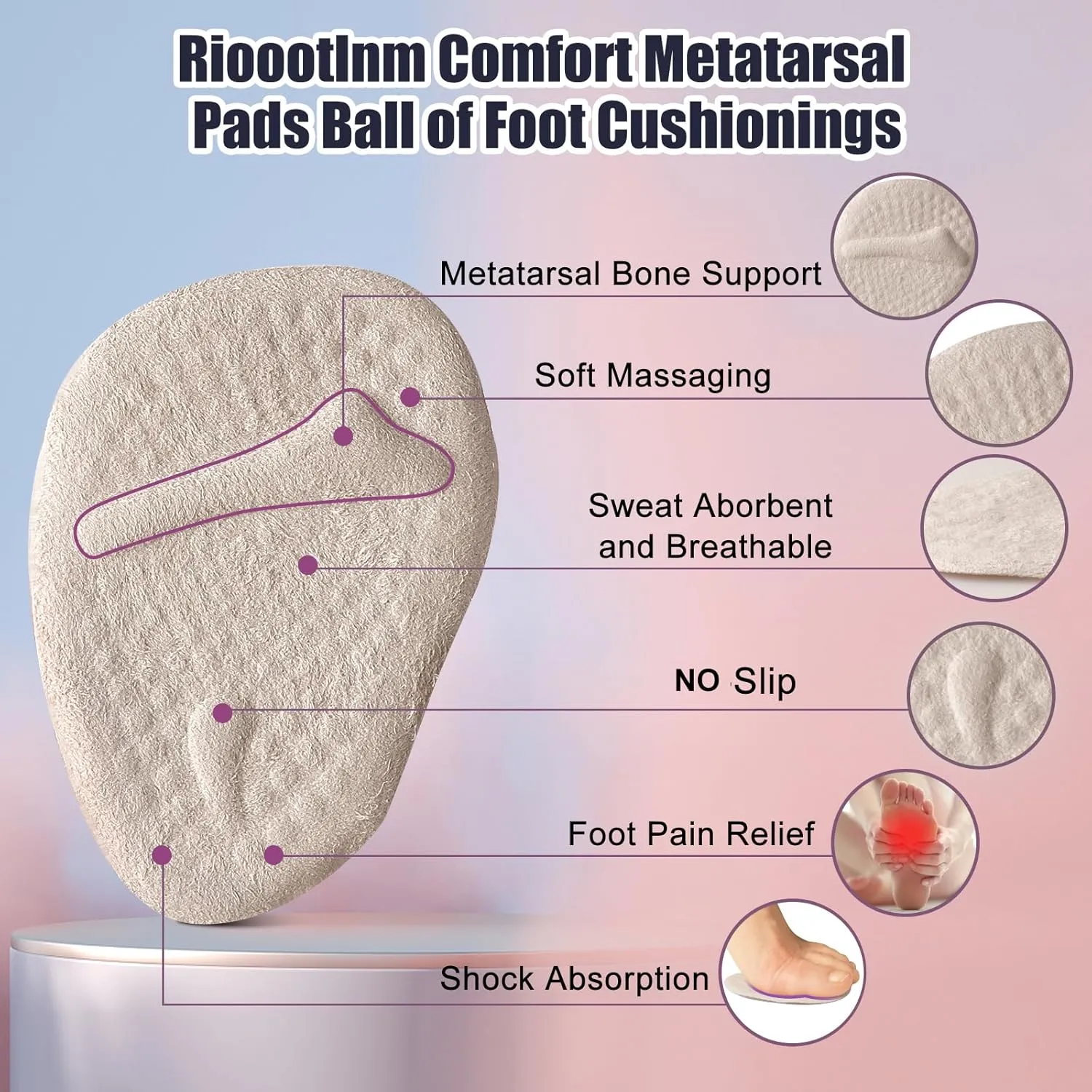 Riootlnm Metatarsal Pads, Ball of Foot Cushions, Heel Pads Inserts for Too Big Shoe, Reduce Foot Pain, No Slip Heel Grips Liners Pads for Loose Shoe, Blisters (Beige Black)