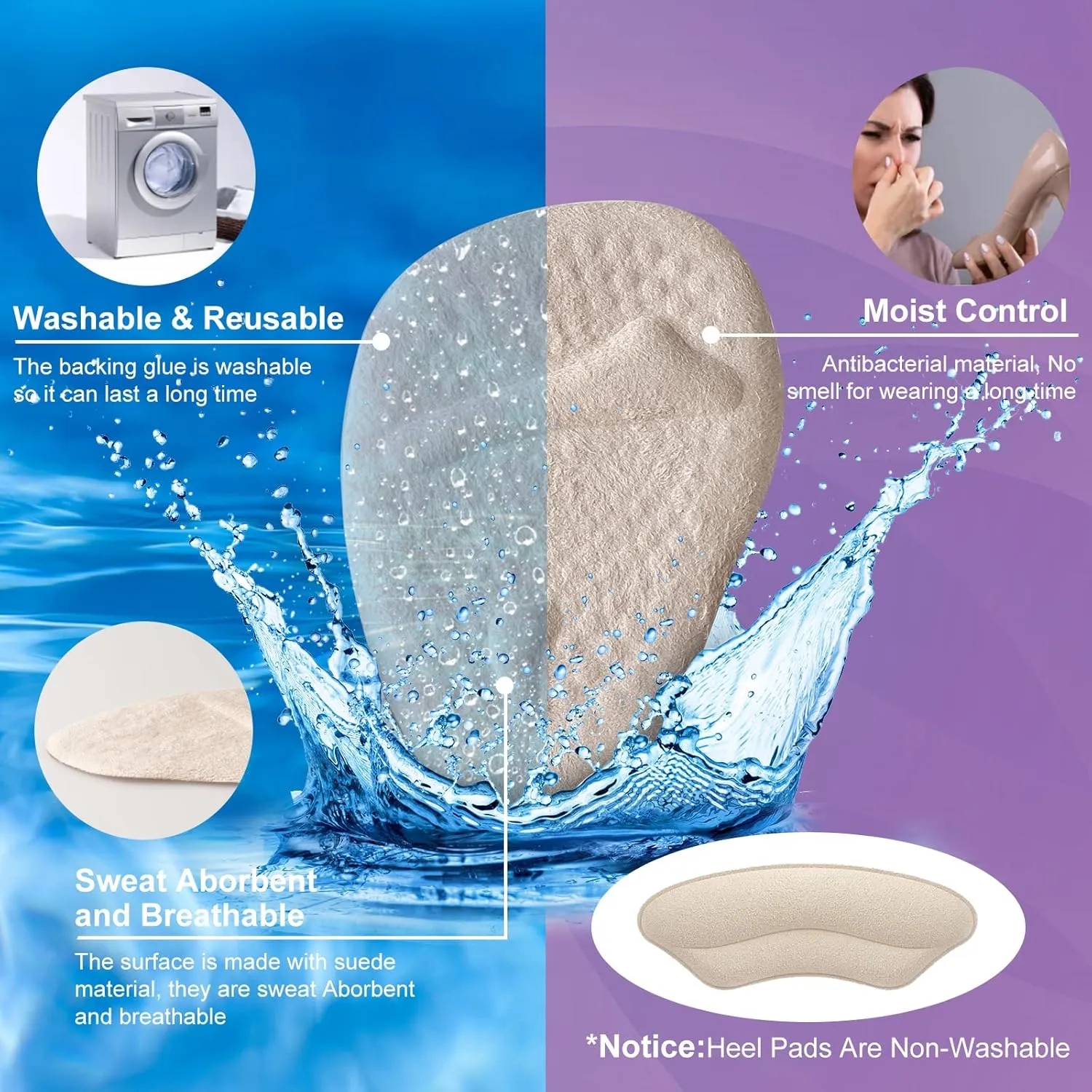 Riootlnm Metatarsal Pads, Ball of Foot Cushions, Heel Pads Inserts for Too Big Shoe, Reduce Foot Pain, No Slip Heel Grips Liners Pads for Loose Shoe, Blisters (Beige Black)