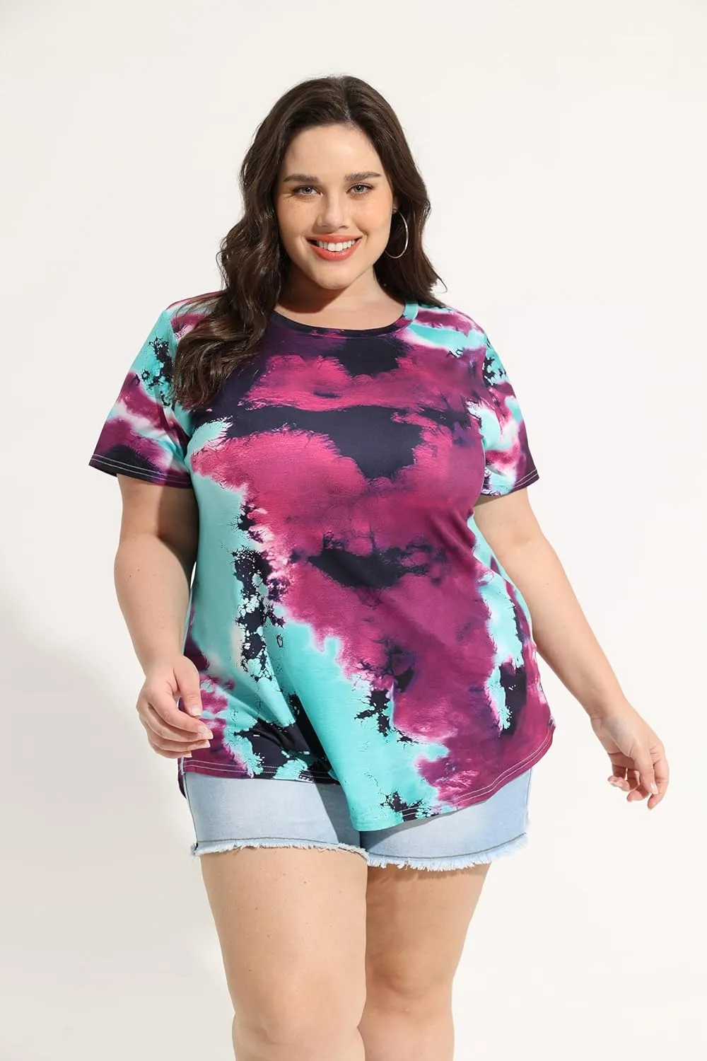 RITERA Plus Size Tops for Women Blouse Button Summer Crewneck Short Sleeve Fashion Casual T-Shirts Pullover XL-5XL