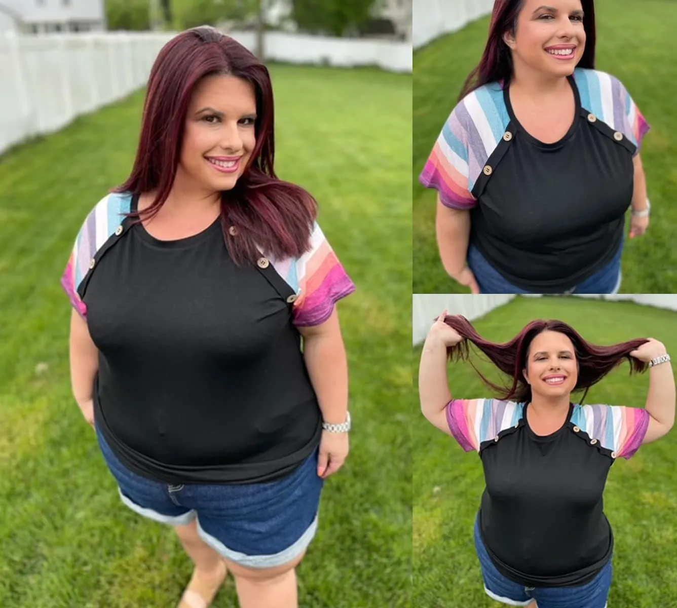 RITERA Plus Size Tops for Women Blouse Button Summer Crewneck Short Sleeve Fashion Casual T-Shirts Pullover XL-5XL