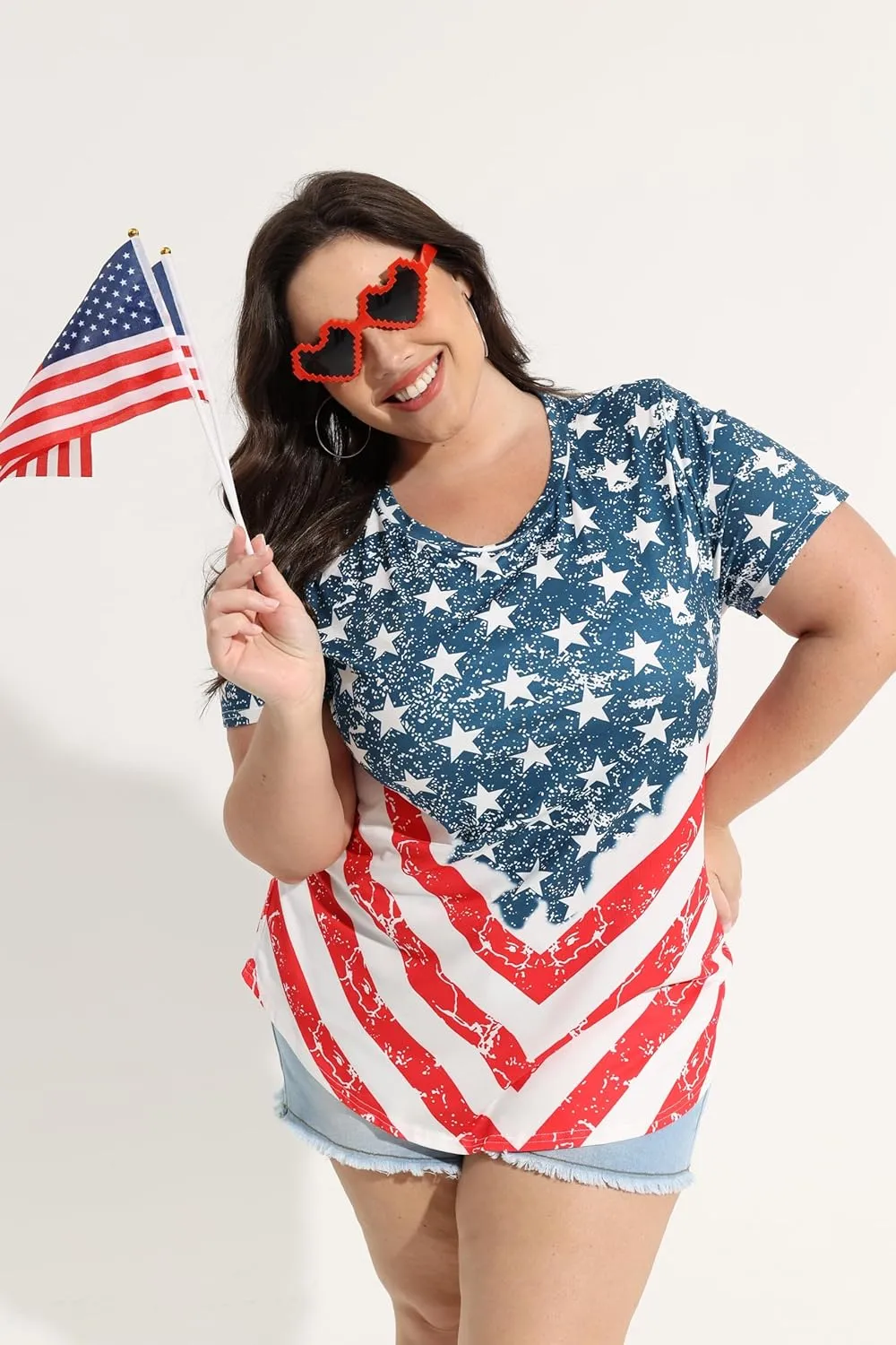 RITERA Plus Size Tops for Women Blouse Button Summer Crewneck Short Sleeve Fashion Casual T-Shirts Pullover XL-5XL