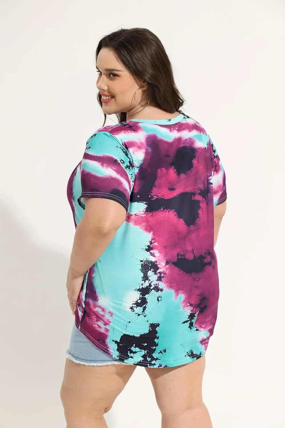RITERA Plus Size Tops for Women Blouse Button Summer Crewneck Short Sleeve Fashion Casual T-Shirts Pullover XL-5XL