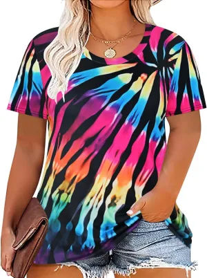 RITERA Plus Size Tops for Women Blouse Button Summer Crewneck Short Sleeve Fashion Casual T-Shirts Pullover XL-5XL