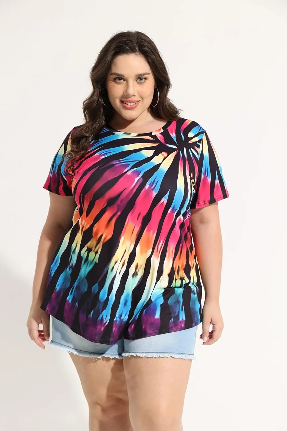 RITERA Plus Size Tops for Women Blouse Button Summer Crewneck Short Sleeve Fashion Casual T-Shirts Pullover XL-5XL