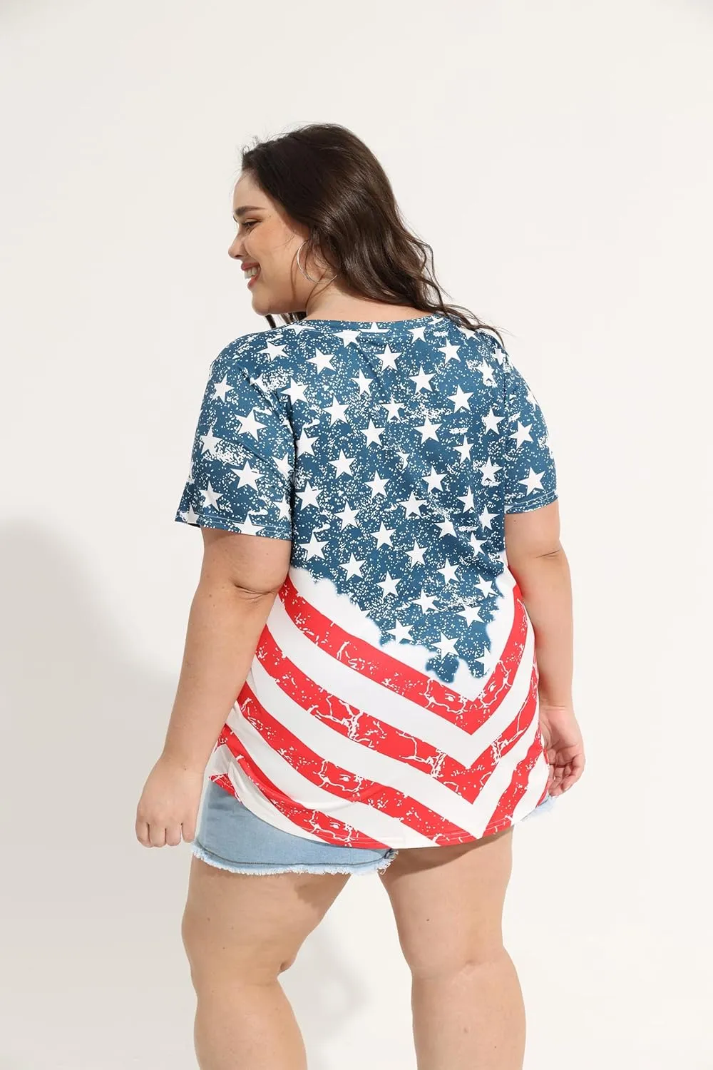 RITERA Plus Size Tops for Women Blouse Button Summer Crewneck Short Sleeve Fashion Casual T-Shirts Pullover XL-5XL
