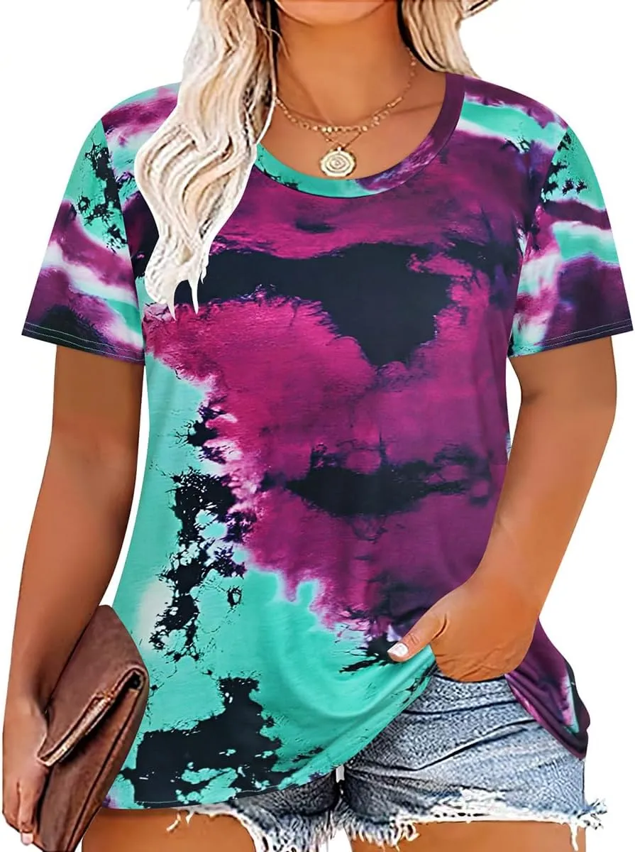 RITERA Plus Size Tops for Women Blouse Button Summer Crewneck Short Sleeve Fashion Casual T-Shirts Pullover XL-5XL