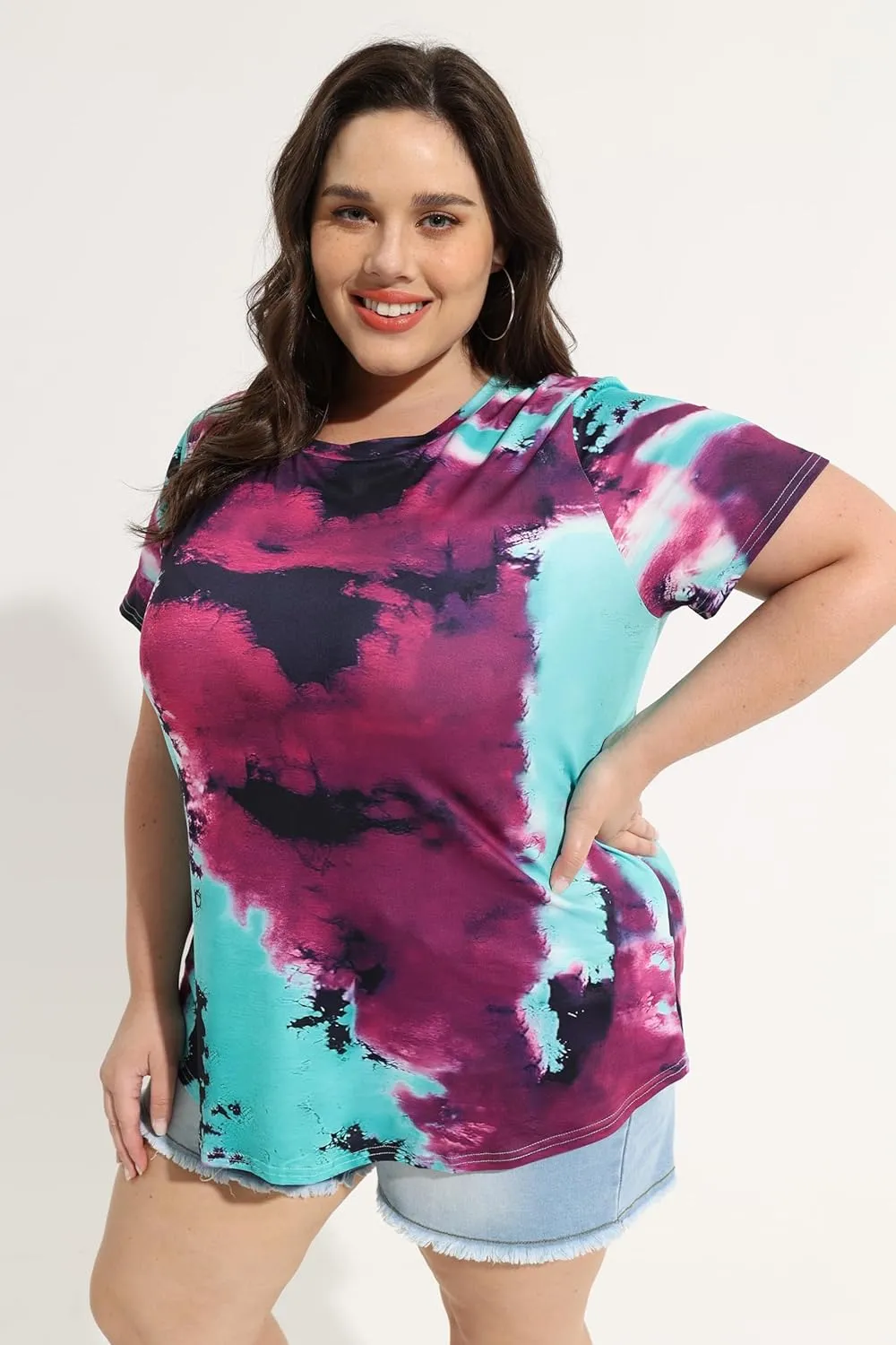 RITERA Plus Size Tops for Women Blouse Button Summer Crewneck Short Sleeve Fashion Casual T-Shirts Pullover XL-5XL