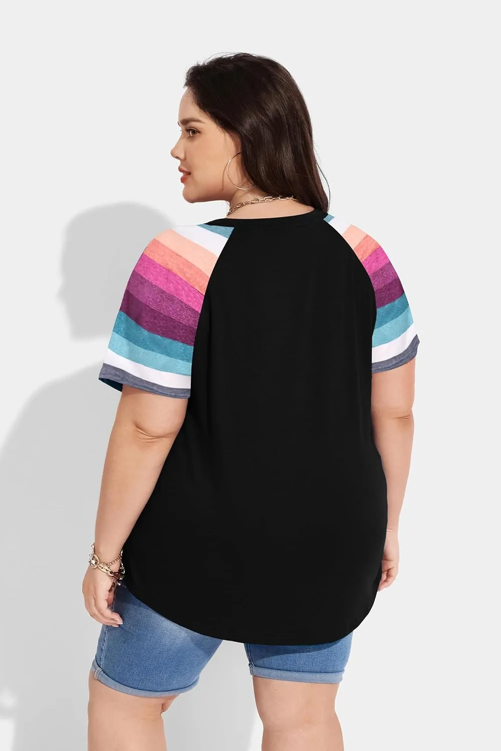 RITERA Plus Size Tops for Women Blouse Button Summer Crewneck Short Sleeve Fashion Casual T-Shirts Pullover XL-5XL