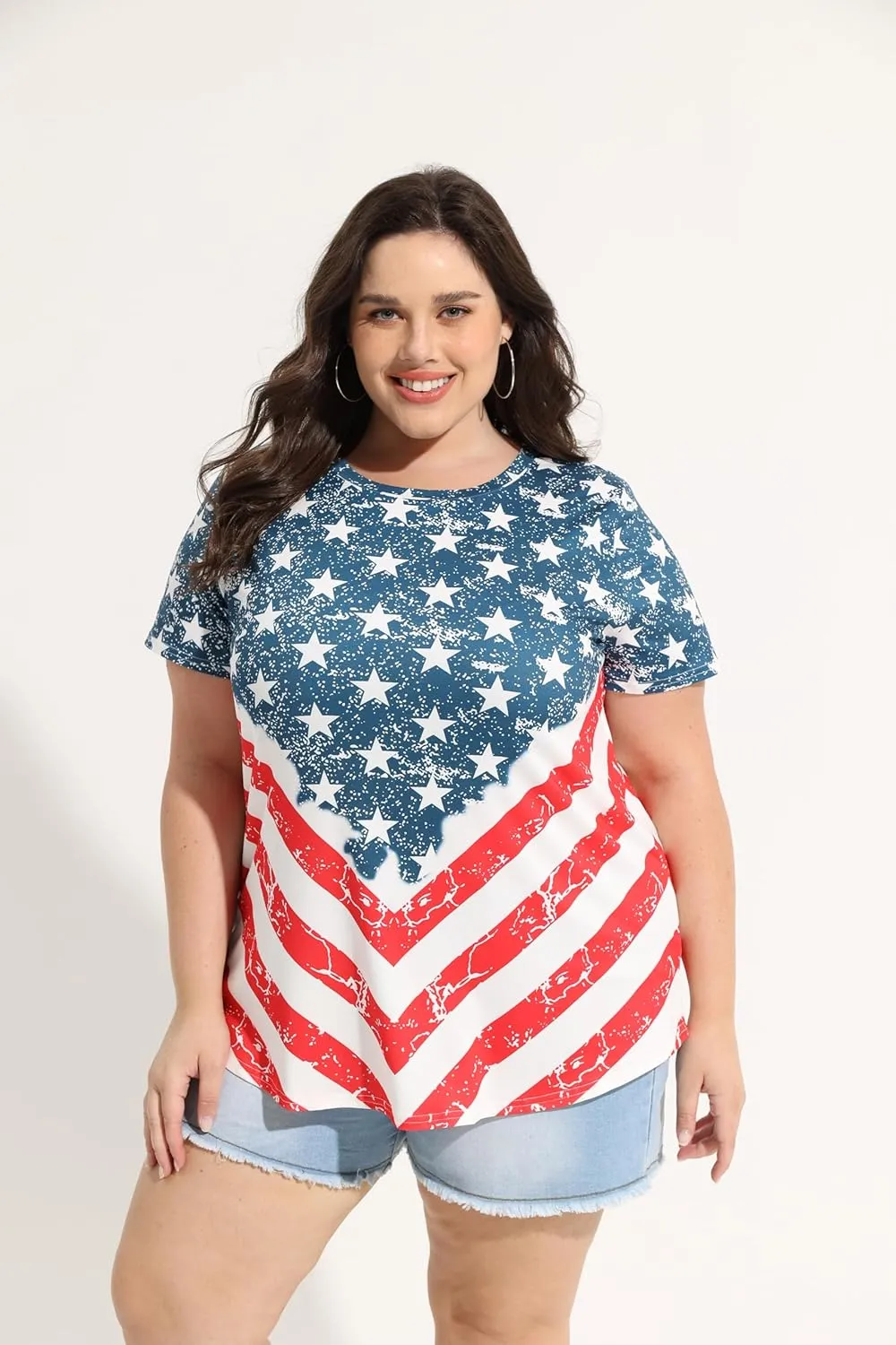 RITERA Plus Size Tops for Women Blouse Button Summer Crewneck Short Sleeve Fashion Casual T-Shirts Pullover XL-5XL