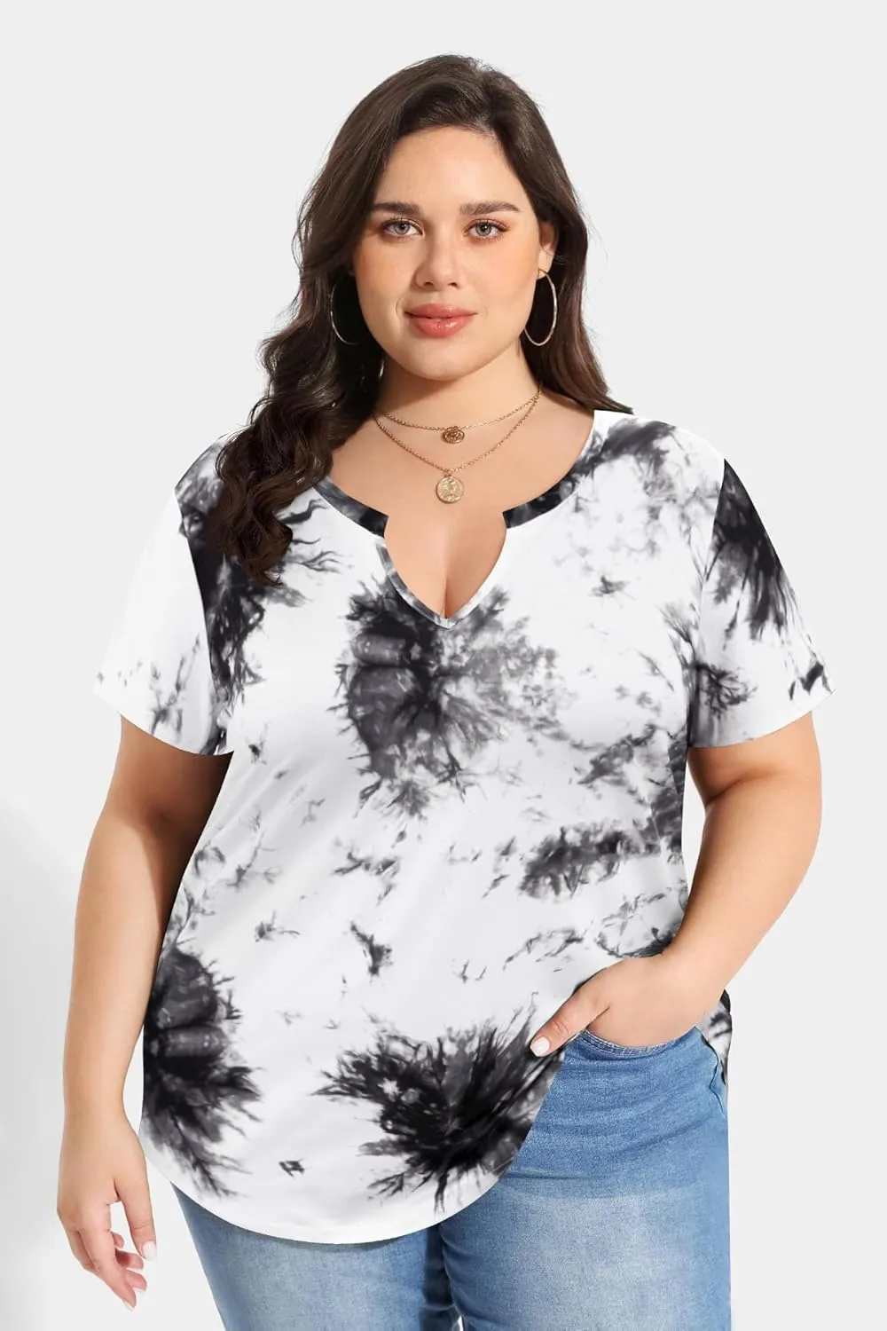 RITERA Plus Size Tops for Women Casual T-Shirt Short Sleeve Round V Neck Tunic Oversized Shirts XL-5XL