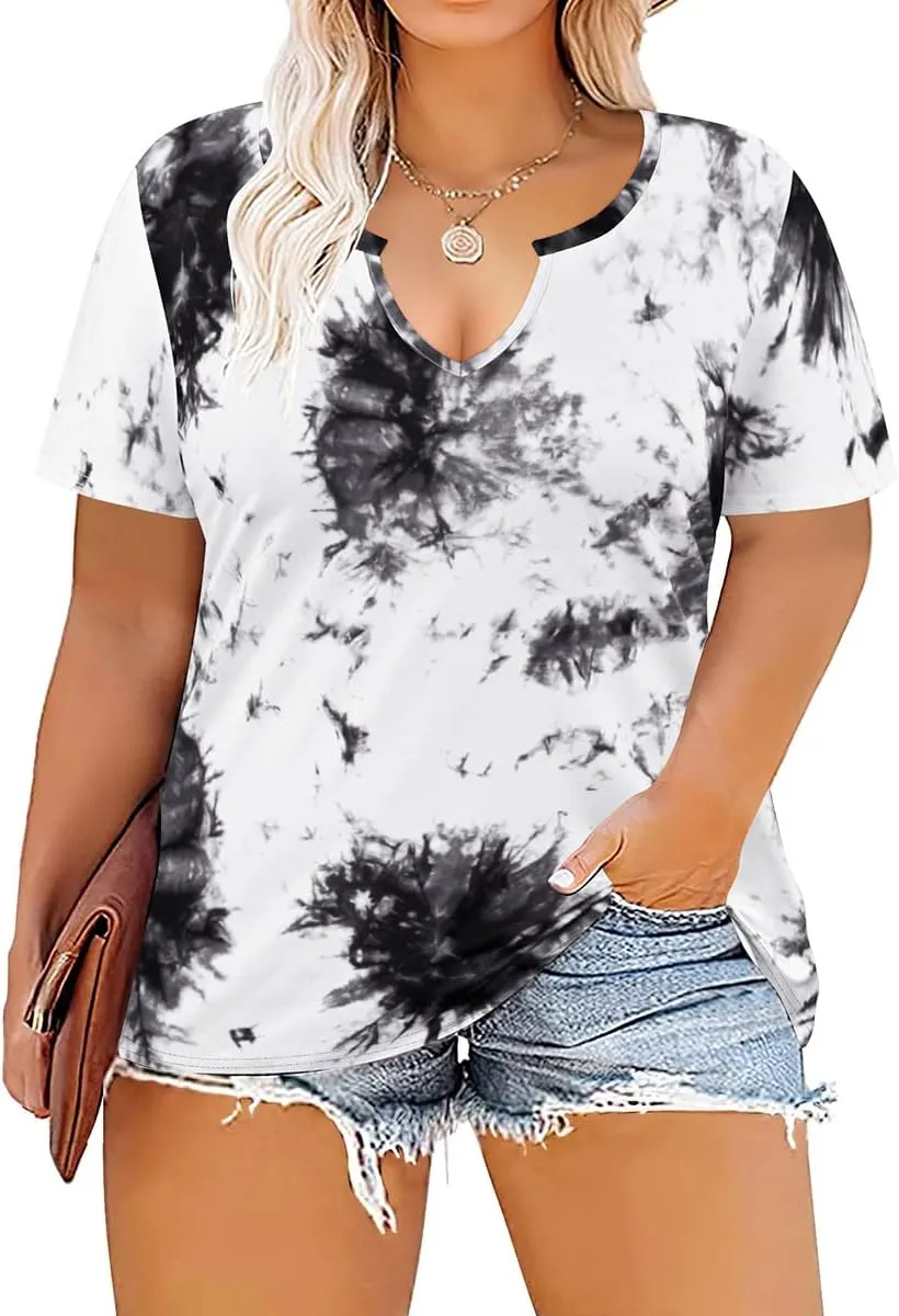RITERA Plus Size Tops for Women Casual T-Shirt Short Sleeve Round V Neck Tunic Oversized Shirts XL-5XL