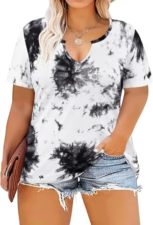 RITERA Plus Size Tops for Women Casual T-Shirt Short Sleeve Round V Neck Tunic Oversized Shirts XL-5XL