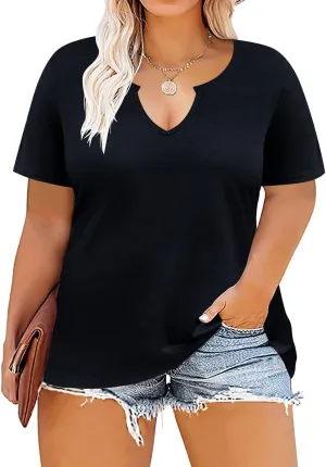 RITERA Plus Size Tops for Women Casual T-Shirt Short Sleeve Round V Neck Tunic Oversized Shirts XL-5XL