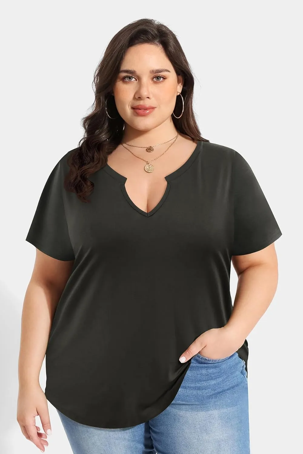 RITERA Plus Size Tops for Women Casual T-Shirt Short Sleeve Round V Neck Tunic Oversized Shirts XL-5XL