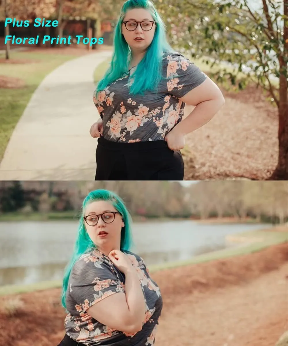RITERA Plus Size Tops for Women Casual T-Shirt Short Sleeve Round V Neck Tunic Oversized Shirts XL-5XL