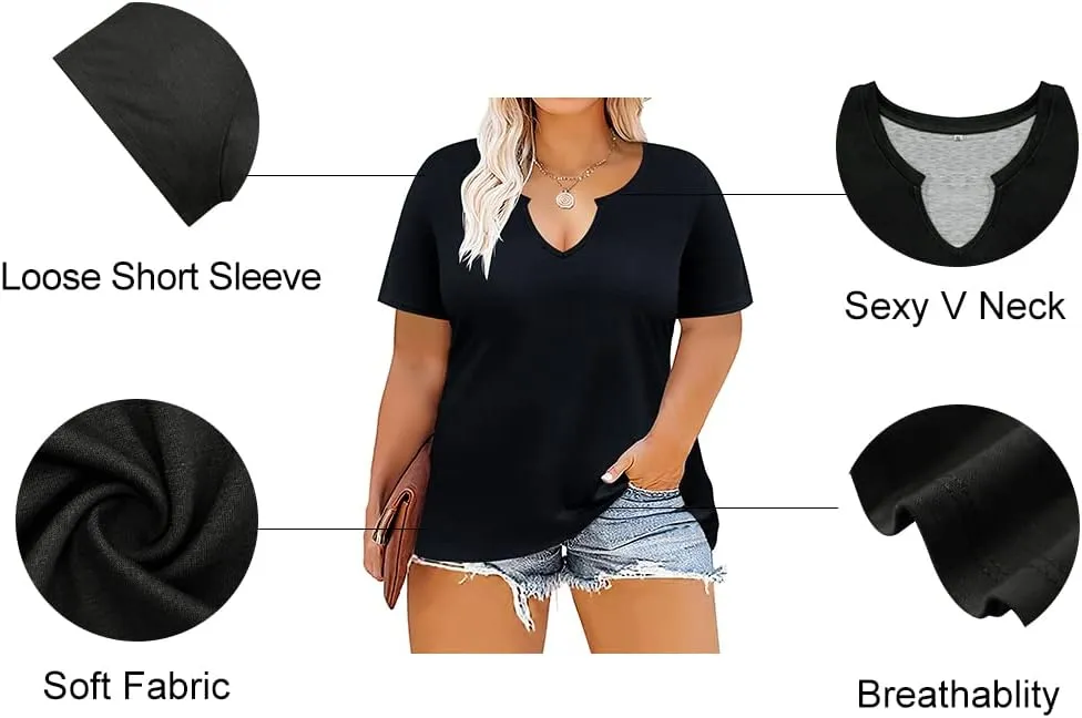 RITERA Plus Size Tops for Women Casual T-Shirt Short Sleeve Round V Neck Tunic Oversized Shirts XL-5XL