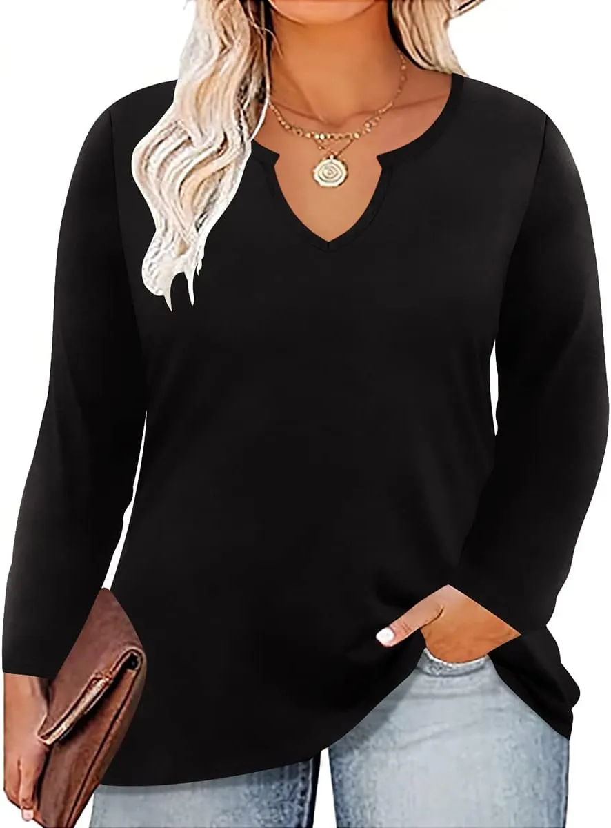 RITERA Plus Size Tops for Women Long Sleeve T-Shirt Cowl Neck Casual Blouses Fall Winter Tunics