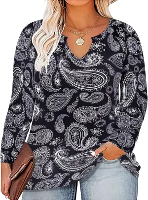 RITERA Plus Size Tops for Women Long Sleeve T-Shirt Cowl Neck Casual Blouses Fall Winter Tunics