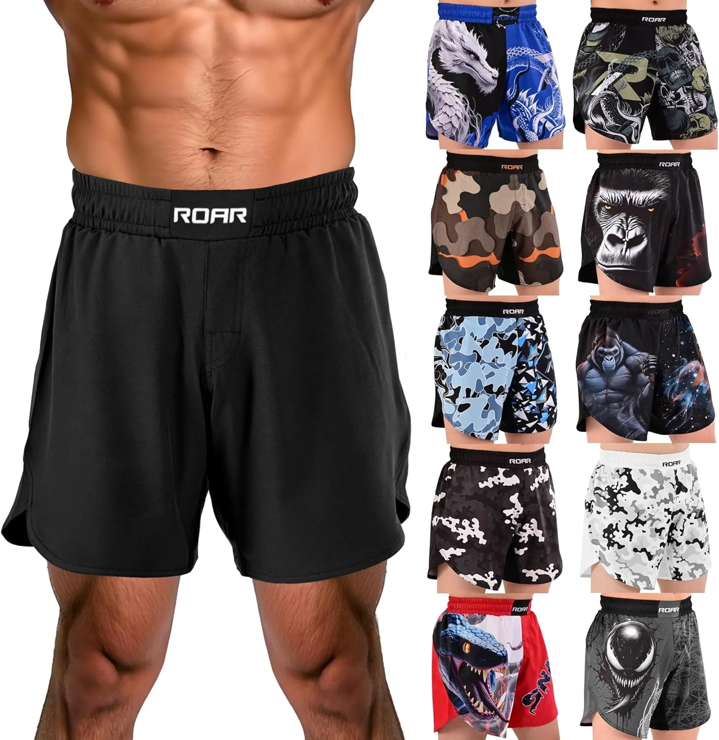 ROAR-INT BJJ Shorts Grappling Kickboxing Muay Thai Boxing Shorts MMA Fight Shorts for Men