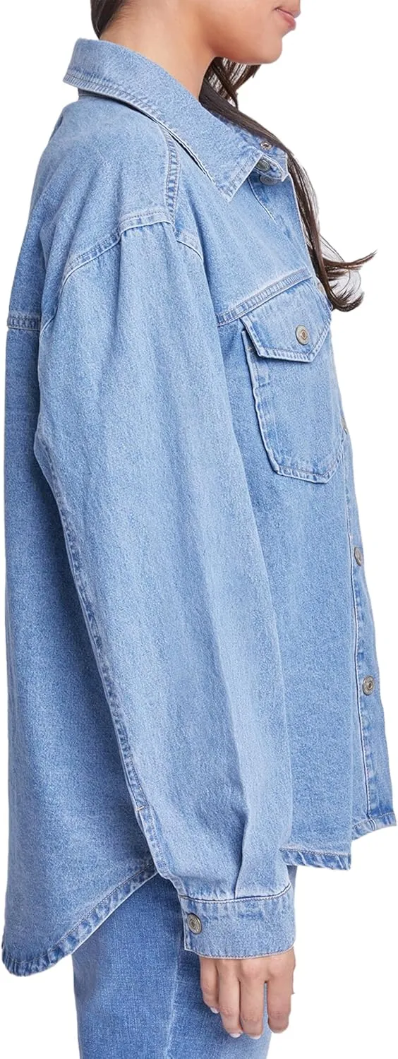 Royalty For Me womens Ymi Jeans Womens Denim Shacket With Flap Front Pockets