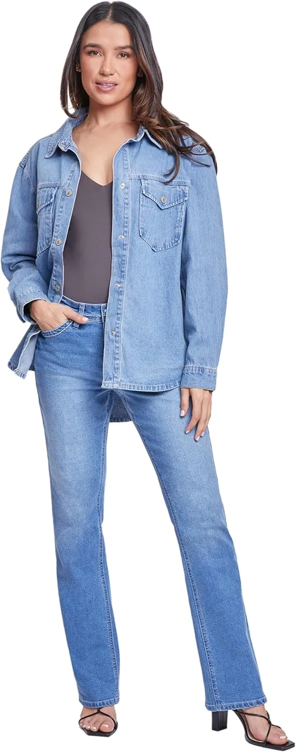 Royalty For Me womens Ymi Jeans Womens Denim Shacket With Flap Front Pockets