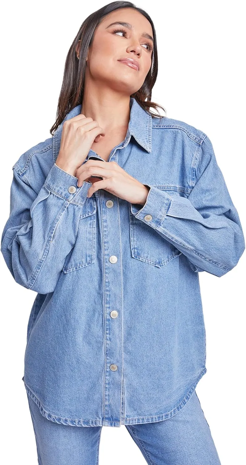 Royalty For Me womens Ymi Jeans Womens Denim Shacket With Flap Front Pockets