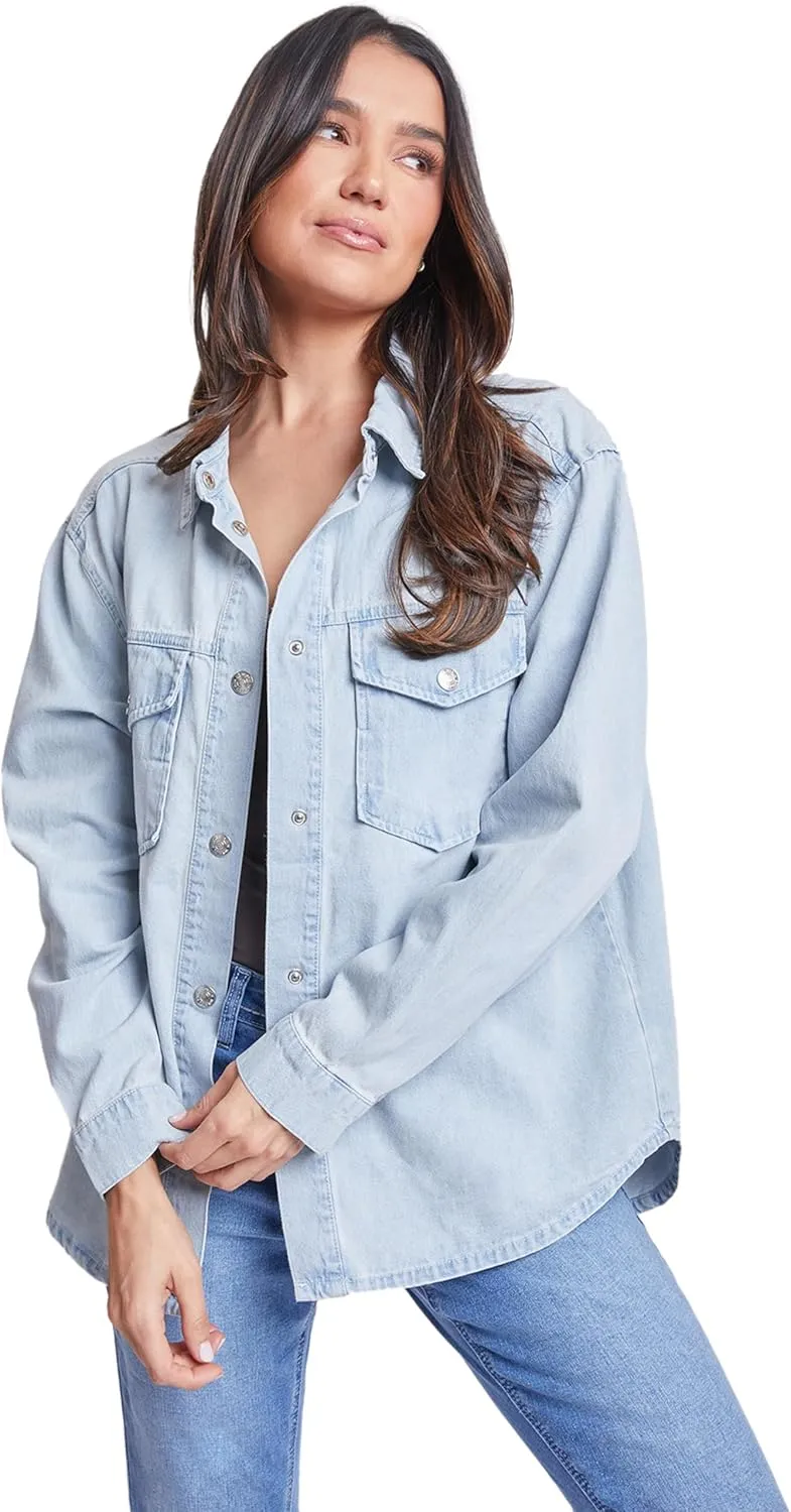 Royalty For Me womens Ymi Jeans Womens Denim Shacket With Flap Front Pockets