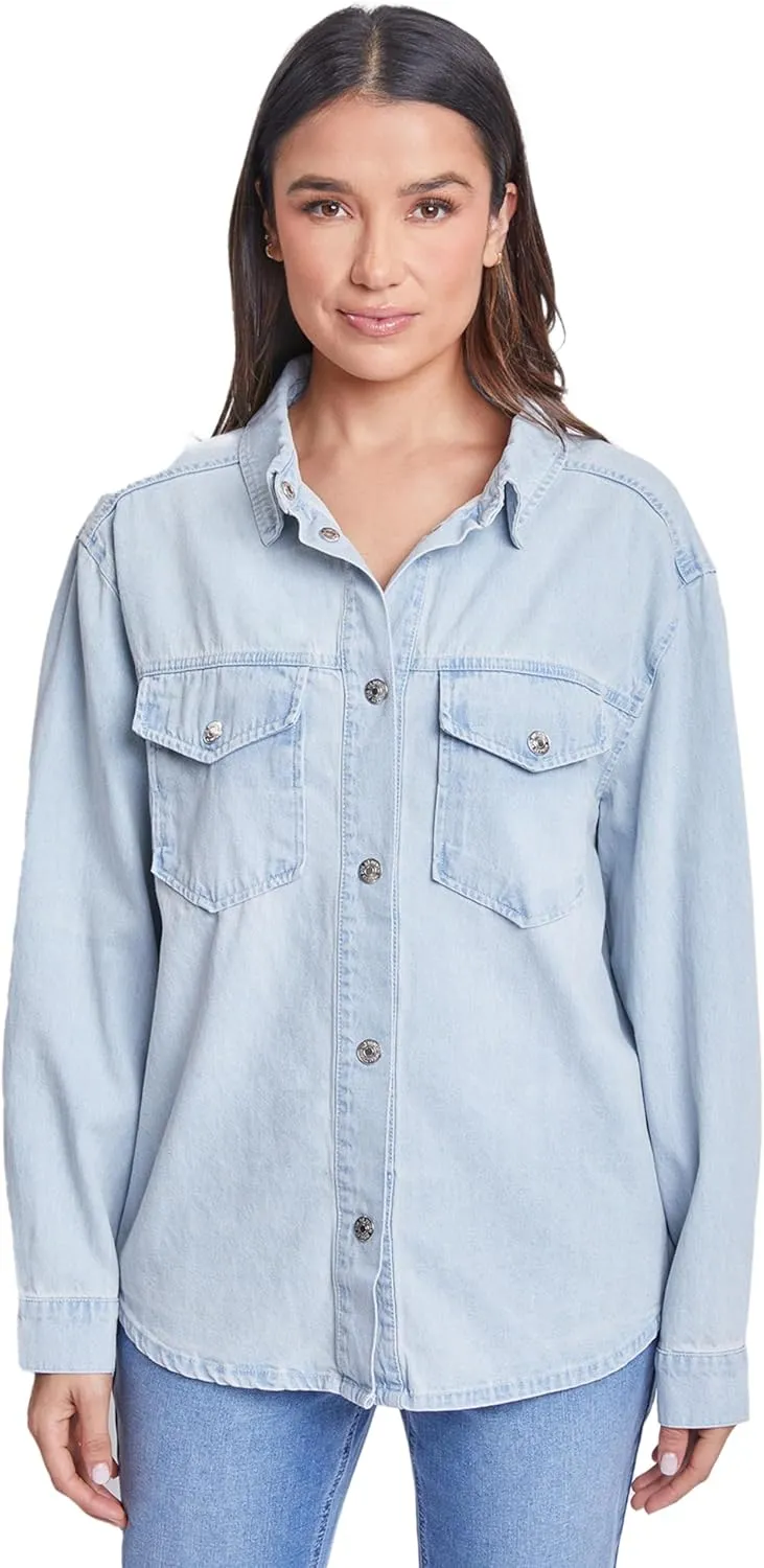 Royalty For Me womens Ymi Jeans Womens Denim Shacket With Flap Front Pockets