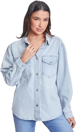Royalty For Me womens Ymi Jeans Womens Denim Shacket With Flap Front Pockets