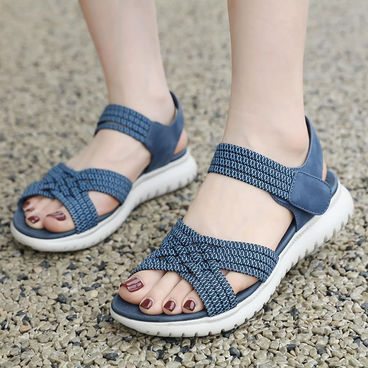 Sandals Women's Summer Outdoor Strappy Women with Heel, Platform Pure Colour Lightweight Trainers Hiking Open Toe Wedges Beach Thick Bottom Breathable