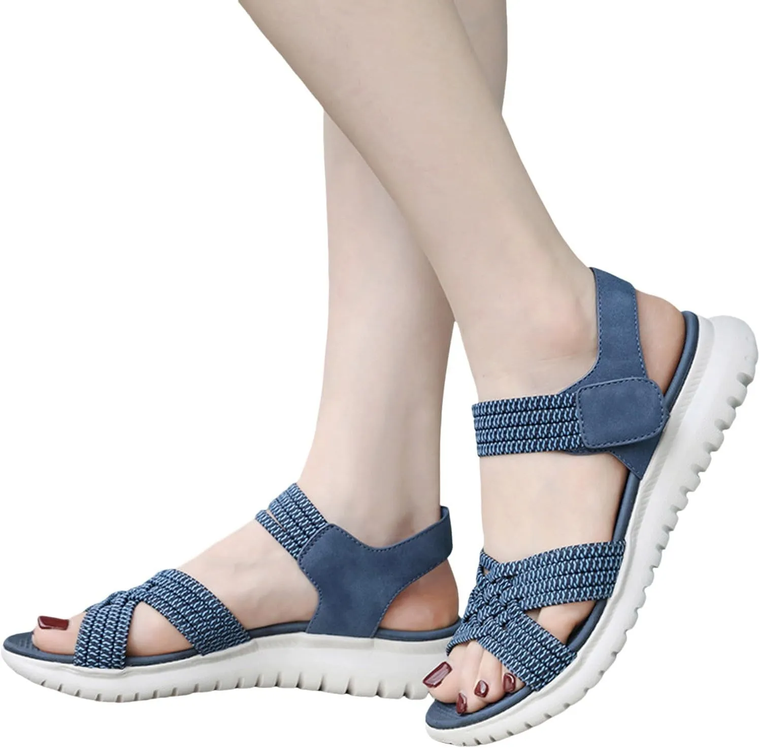 Sandals Women's Summer Outdoor Strappy Women with Heel, Platform Pure Colour Lightweight Trainers Hiking Open Toe Wedges Beach Thick Bottom Breathable