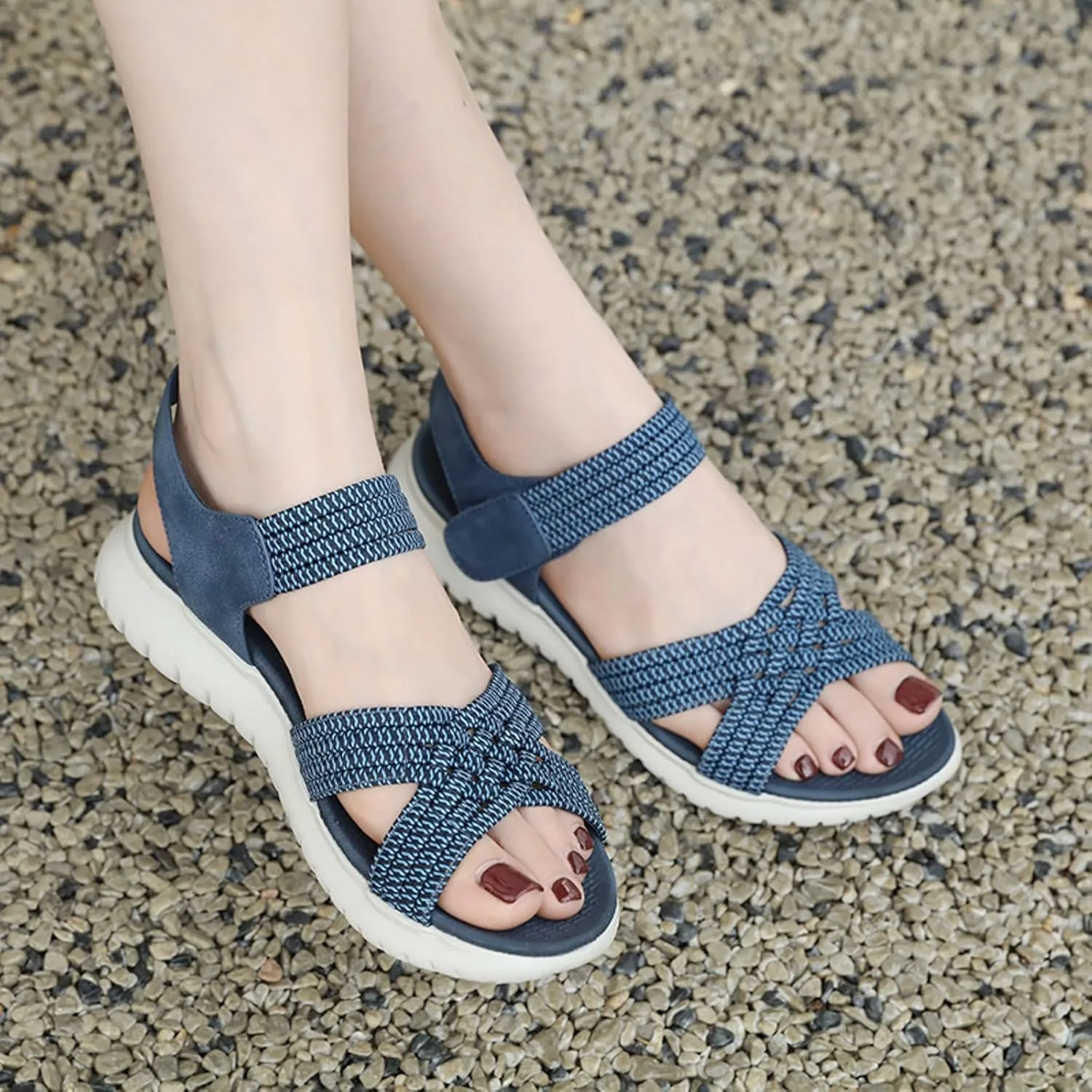 Sandals Women's Summer Outdoor Strappy Women with Heel, Platform Pure Colour Lightweight Trainers Hiking Open Toe Wedges Beach Thick Bottom Breathable