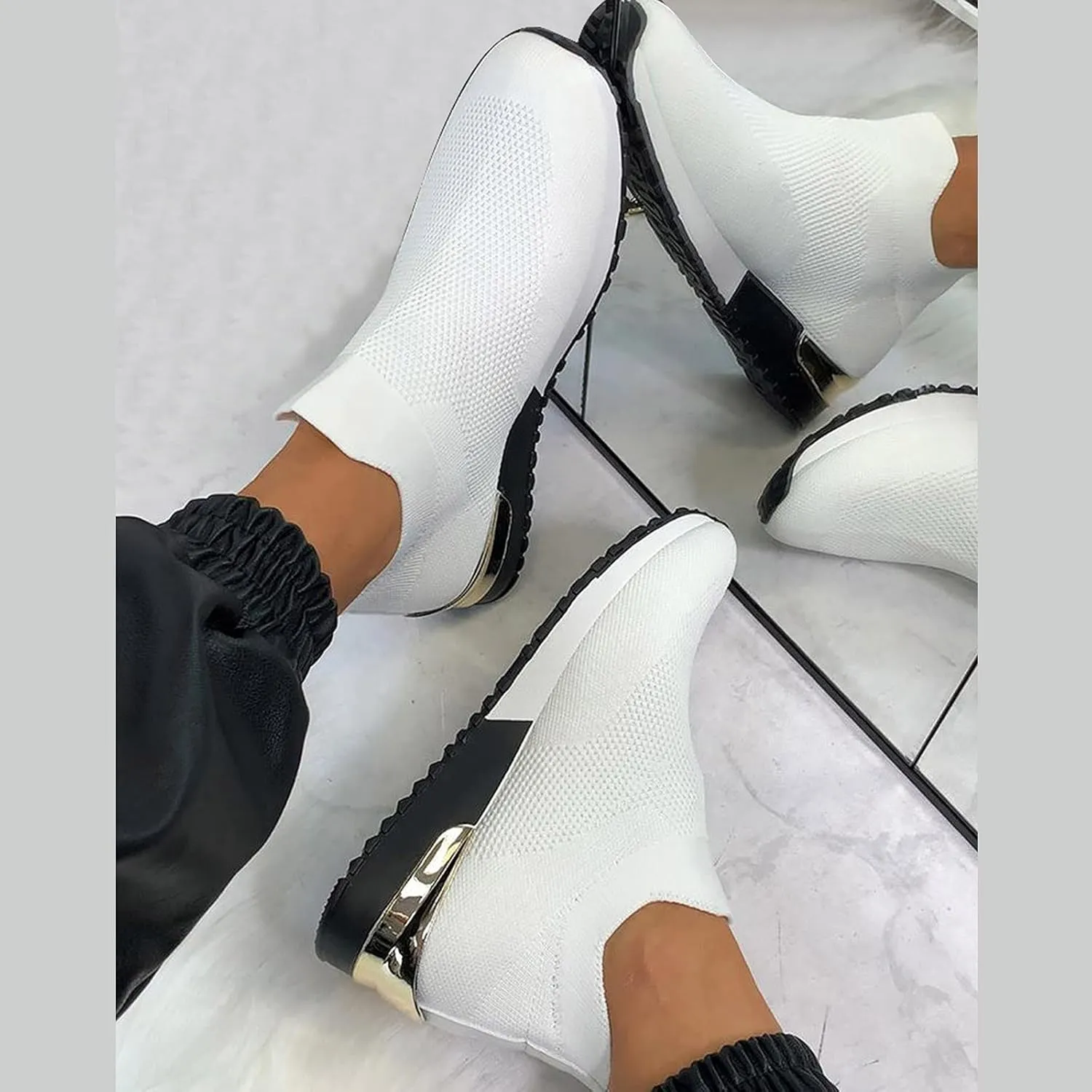 SBGMoSJ Chunky Sneakers for Women Trendy Zapato Antiderrapante para Mujer Casual Shoes for Women 2023 Trendy White Sneakers Slip Ons for Women Platform Zapatos para Embarazadas Comodos