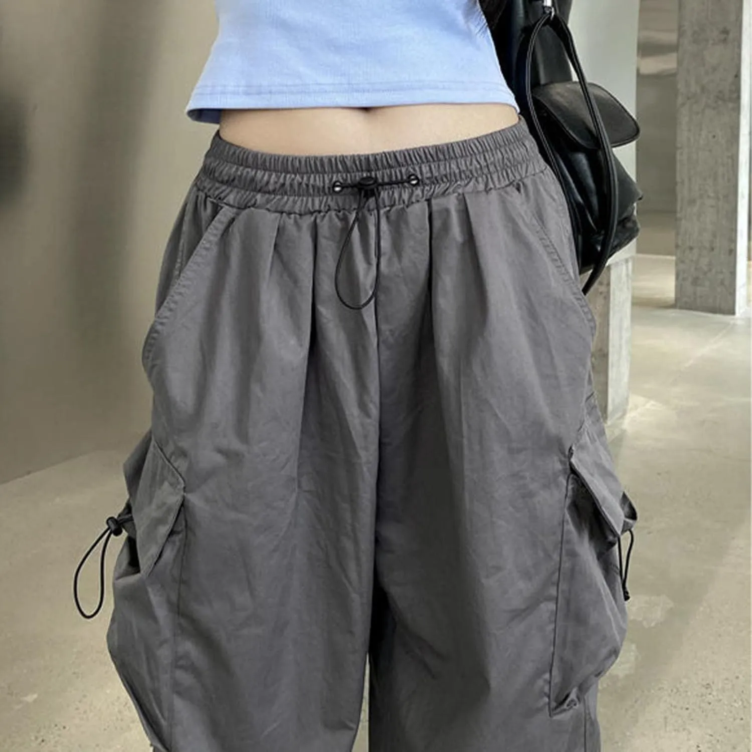 sdbrld Cargo Pants Women Adjustable Waist Multiple Pockets Relaxed Fit Straight Wide Leg Y2K Pants Trousers Y2K Fashion Jeans