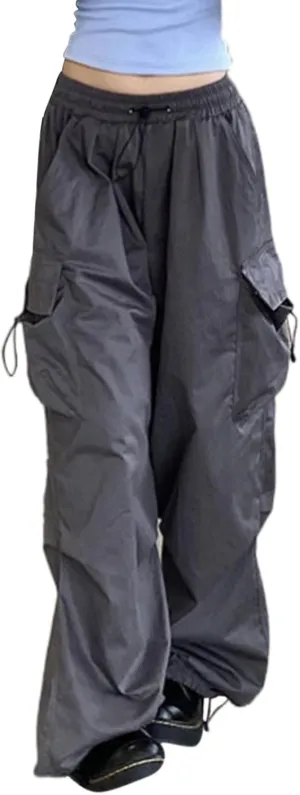 sdbrld Cargo Pants Women Adjustable Waist Multiple Pockets Relaxed Fit Straight Wide Leg Y2K Pants Trousers Y2K Fashion Jeans