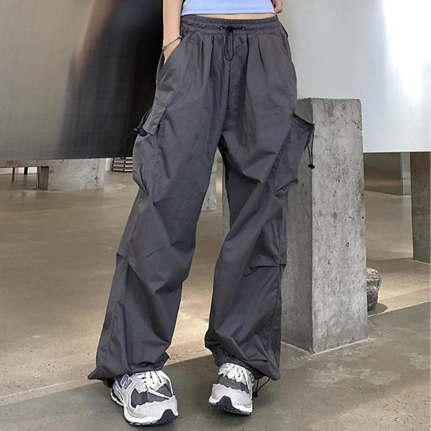 sdbrld Cargo Pants Women Adjustable Waist Multiple Pockets Relaxed Fit Straight Wide Leg Y2K Pants Trousers Y2K Fashion Jeans