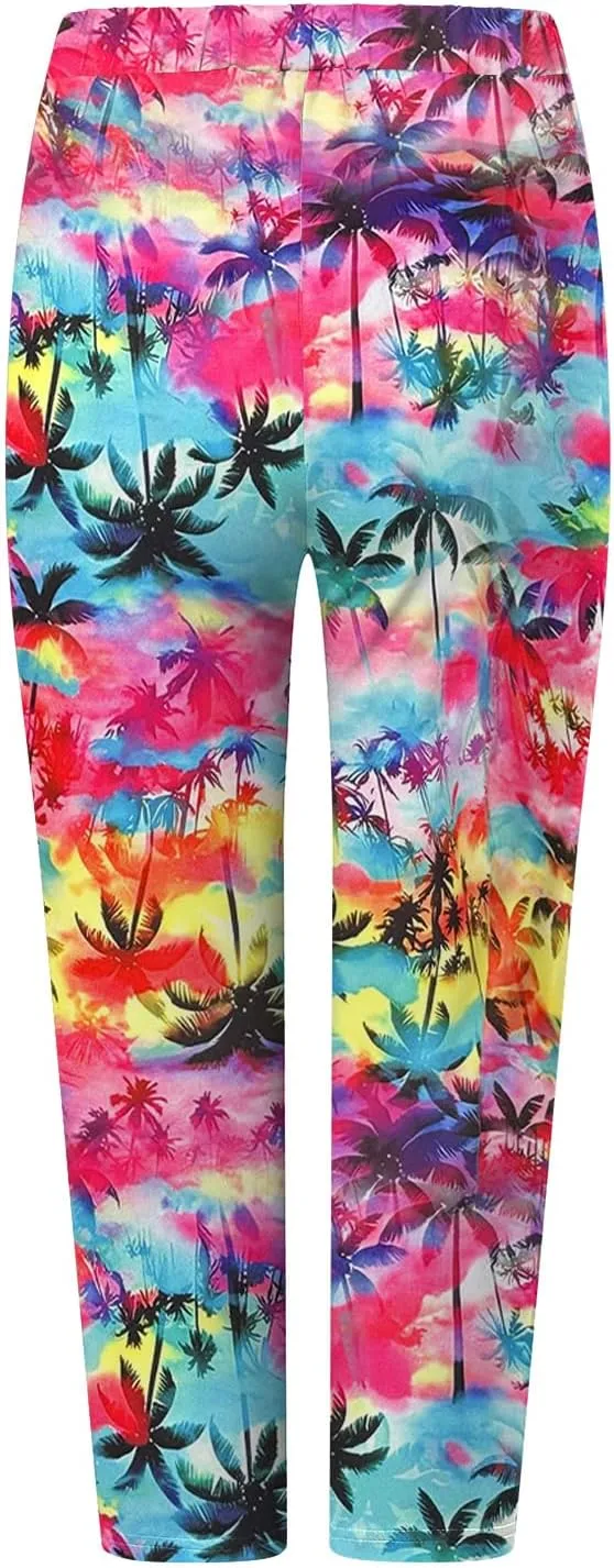 sdbrld Womens Floral Printed High Waisted Cropped Capri Leggings Comfy Tummy Control Knee Length Stretch Cropped Yoga Pants