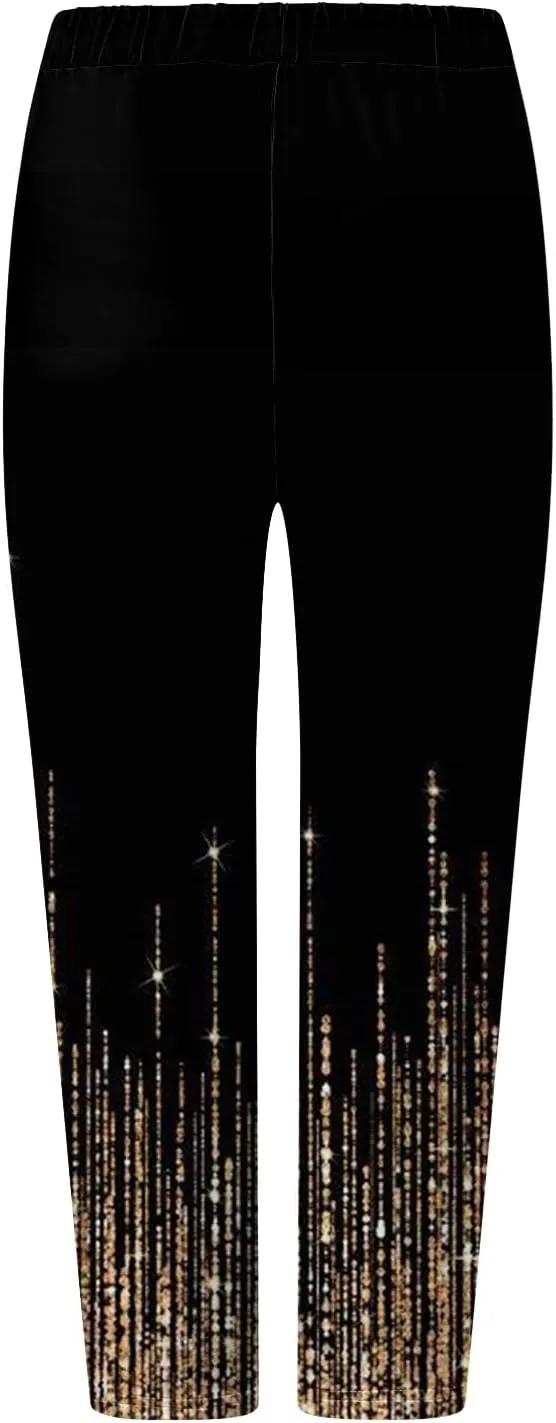 sdbrld Womens Floral Printed High Waisted Cropped Capri Leggings Comfy Tummy Control Knee Length Stretch Cropped Yoga Pants