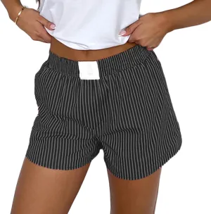 Seyurigaoka Y2k Striped Boxer Shorts for Women Pinstripe Pajamas Shorts Wide Leg Pj Sleep Shorts Low Rise Lounge Shorts